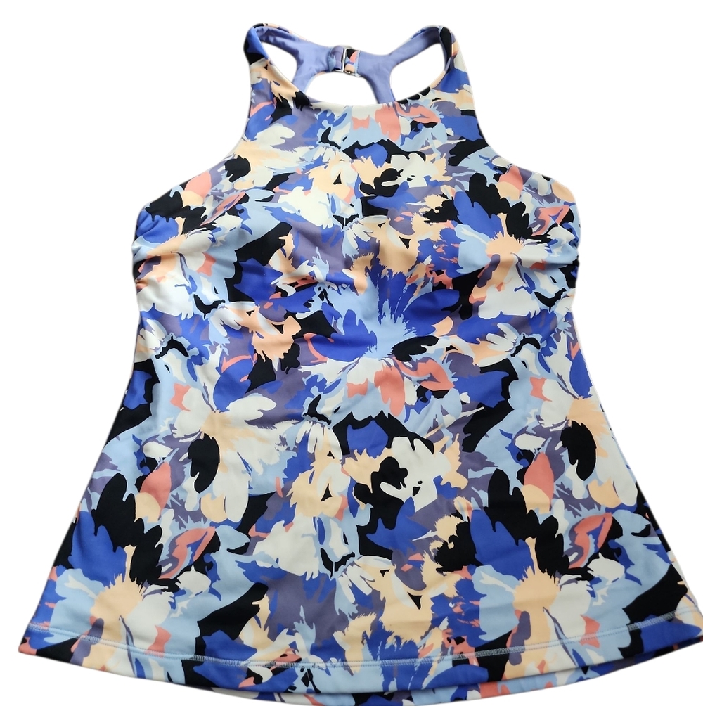 Athleta Triangle Tankini Top 38 B/C Windsome Abstract Blue With Bottoms Size Med